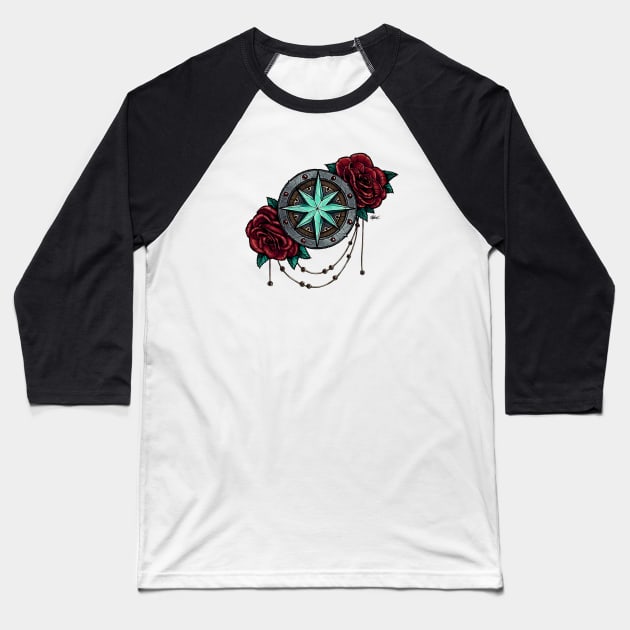 Compass Rose & Roses Baseball T-Shirt by Indi Martin